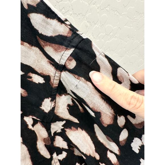 H&M | Linen Blouse Black Tan Leopard Print Long Sleeve Top | XXL - Picture 7 of 7
